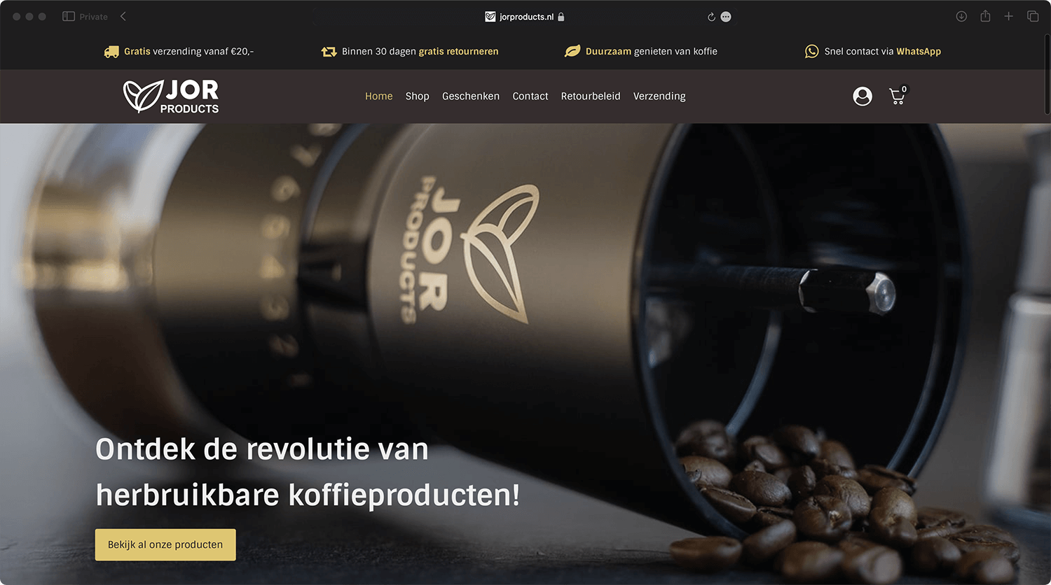 JOR Products homepage screenshot